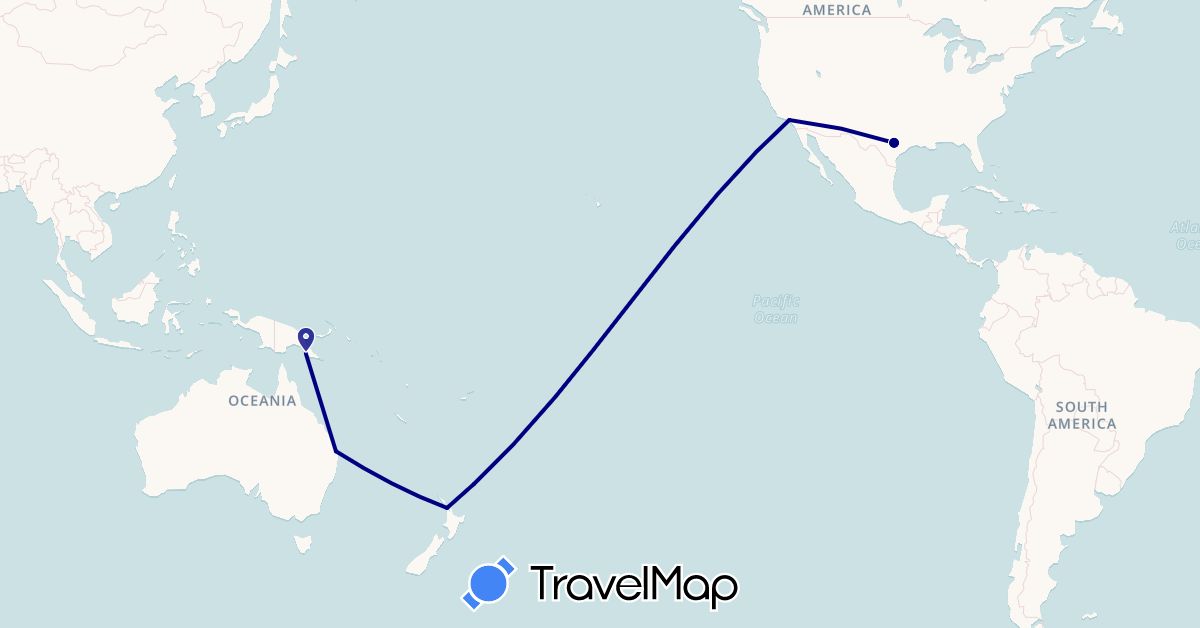 TravelMap itinerary: driving in Australia, New Zealand, Papua New Guinea, United States (North America, Oceania)